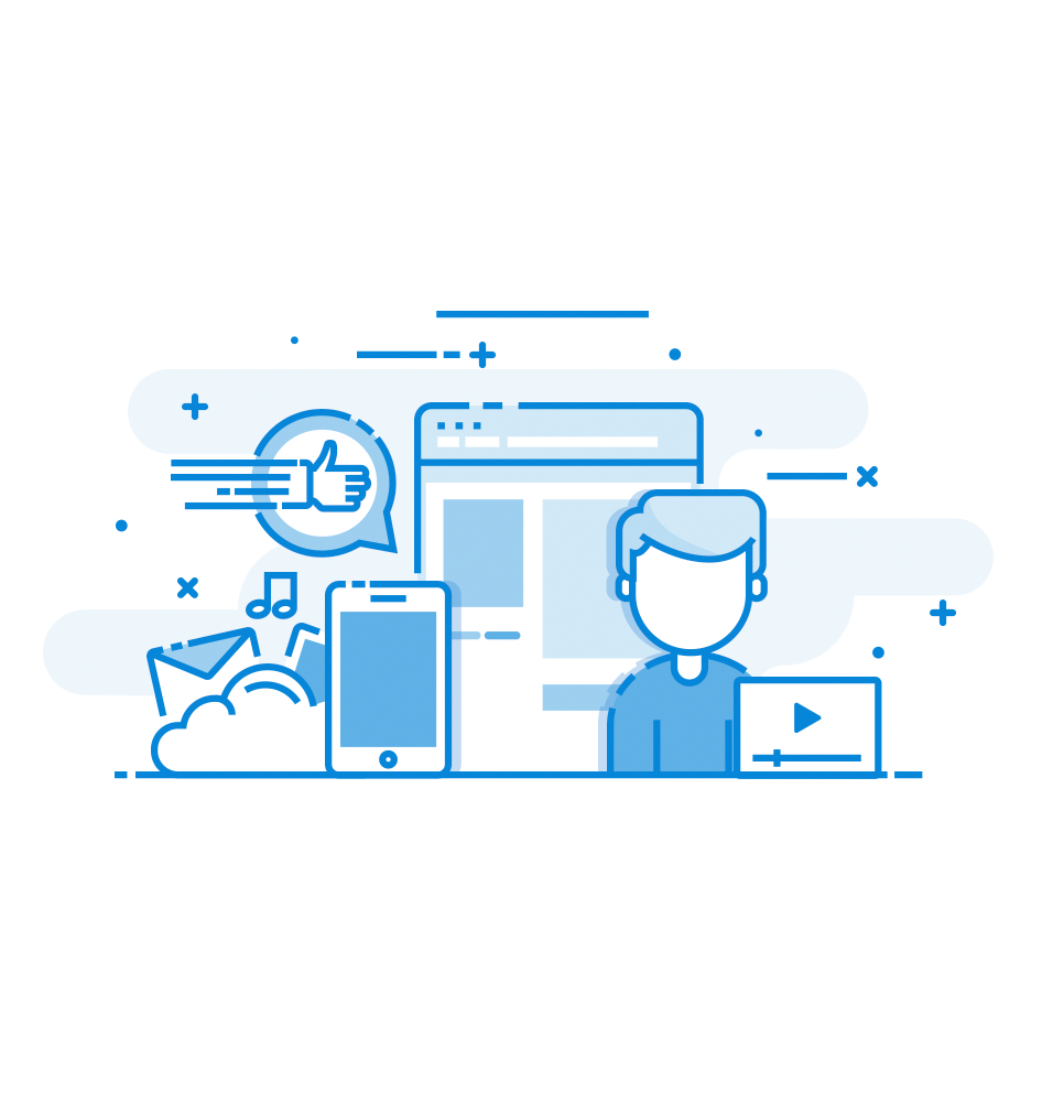 Blue Line Social Media Marketing Illustration