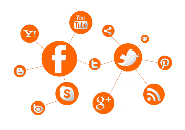 Orange Social Media Icon Network with Linked Circles
