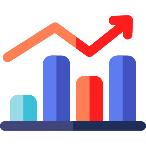 Flat Bar Chart with Rising Trend Arrow