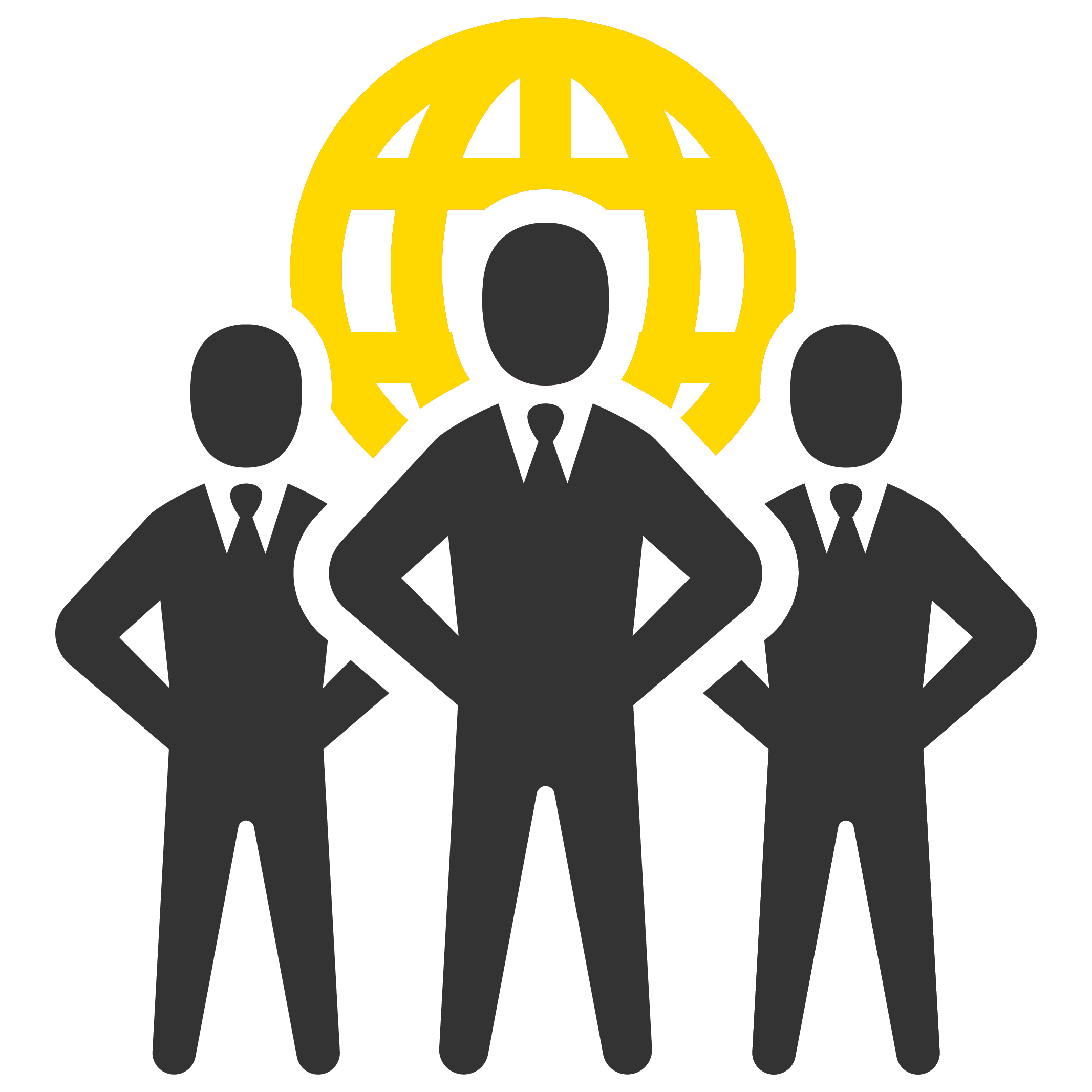 Three Silhouette Businessmen under Yellow Globe