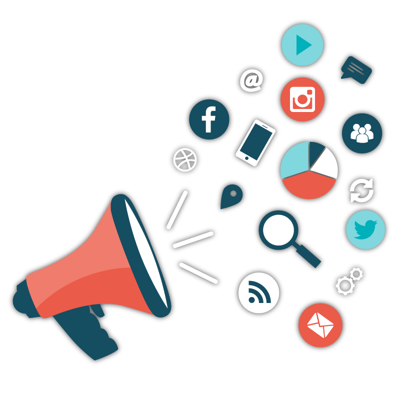 Megaphone with Social Media Icons Graphic