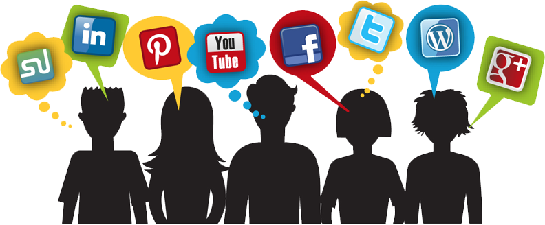 Silhouetted People with Social Media Speech Bubbles