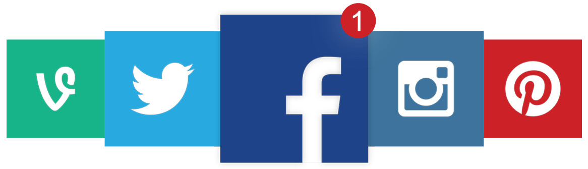 Five Social Media Icon Tiles Row