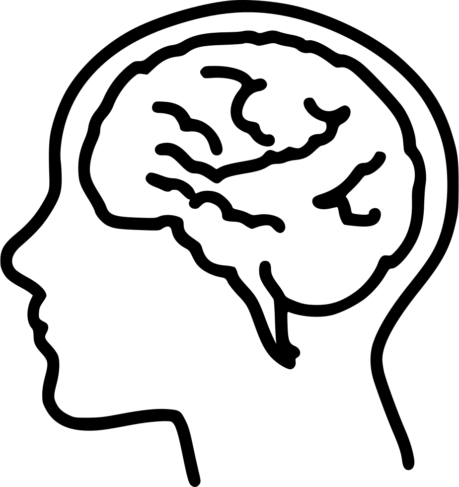 Black Line Icon of Head with Brain