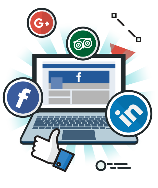 Laptop with Thumbs-Up Social Media Icons