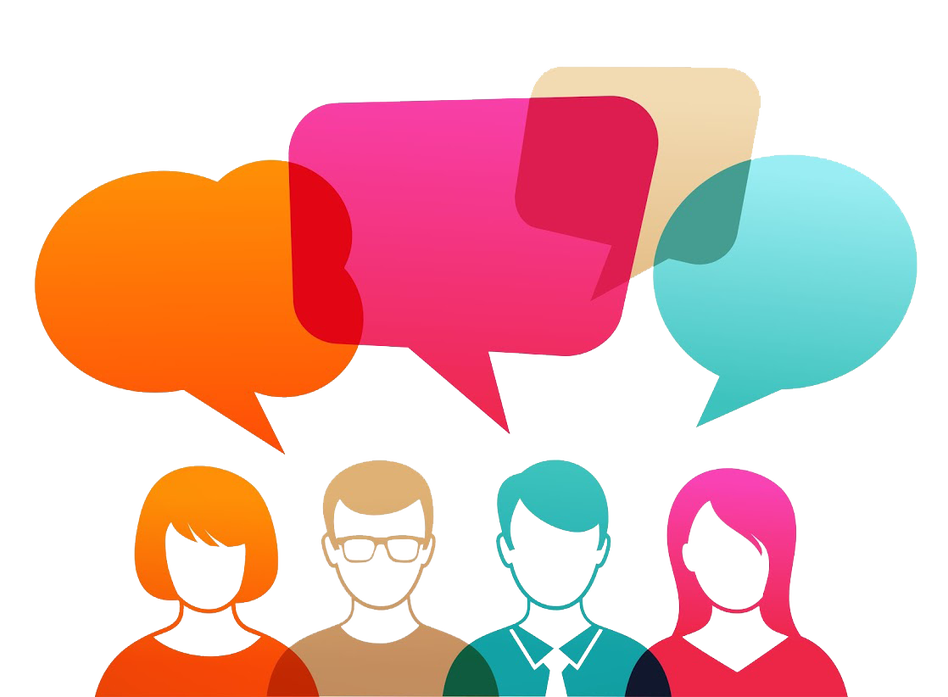 Four People with Overlapping Speech Bubbles
