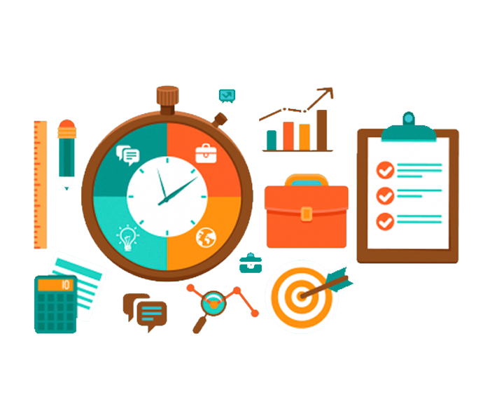 Flat Business Icons: Stopwatch, Briefcase, Chart