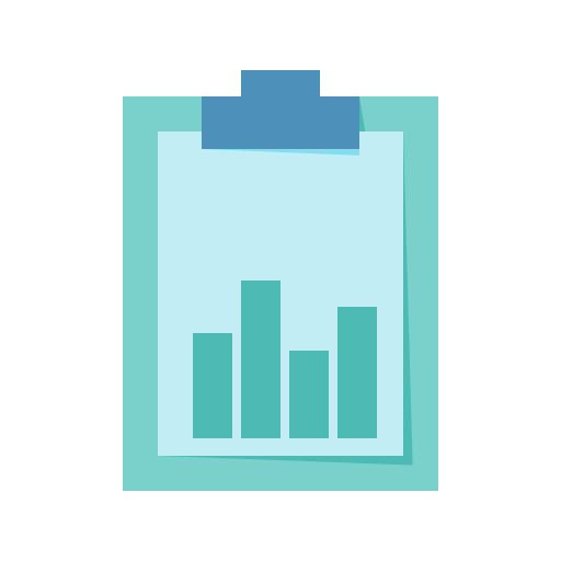 Flat Teal Clipboard with Bar Chart