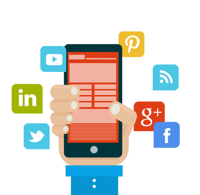 Hand Holding Phone with Social Icons