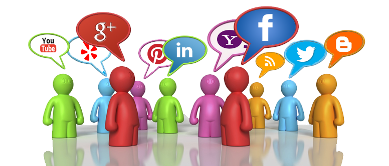 Colorful 3D Figures with Social Media Speech Bubbles