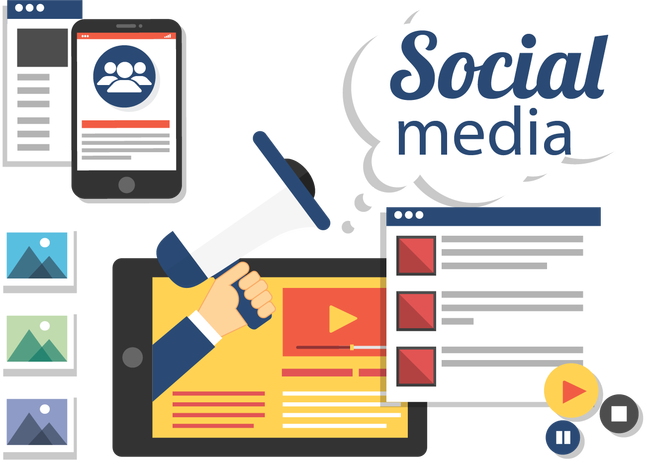 social media marketing web development search engine optimization business vector speaker