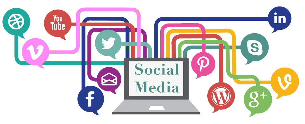 Laptop with Colorful Social Media Connection Icons