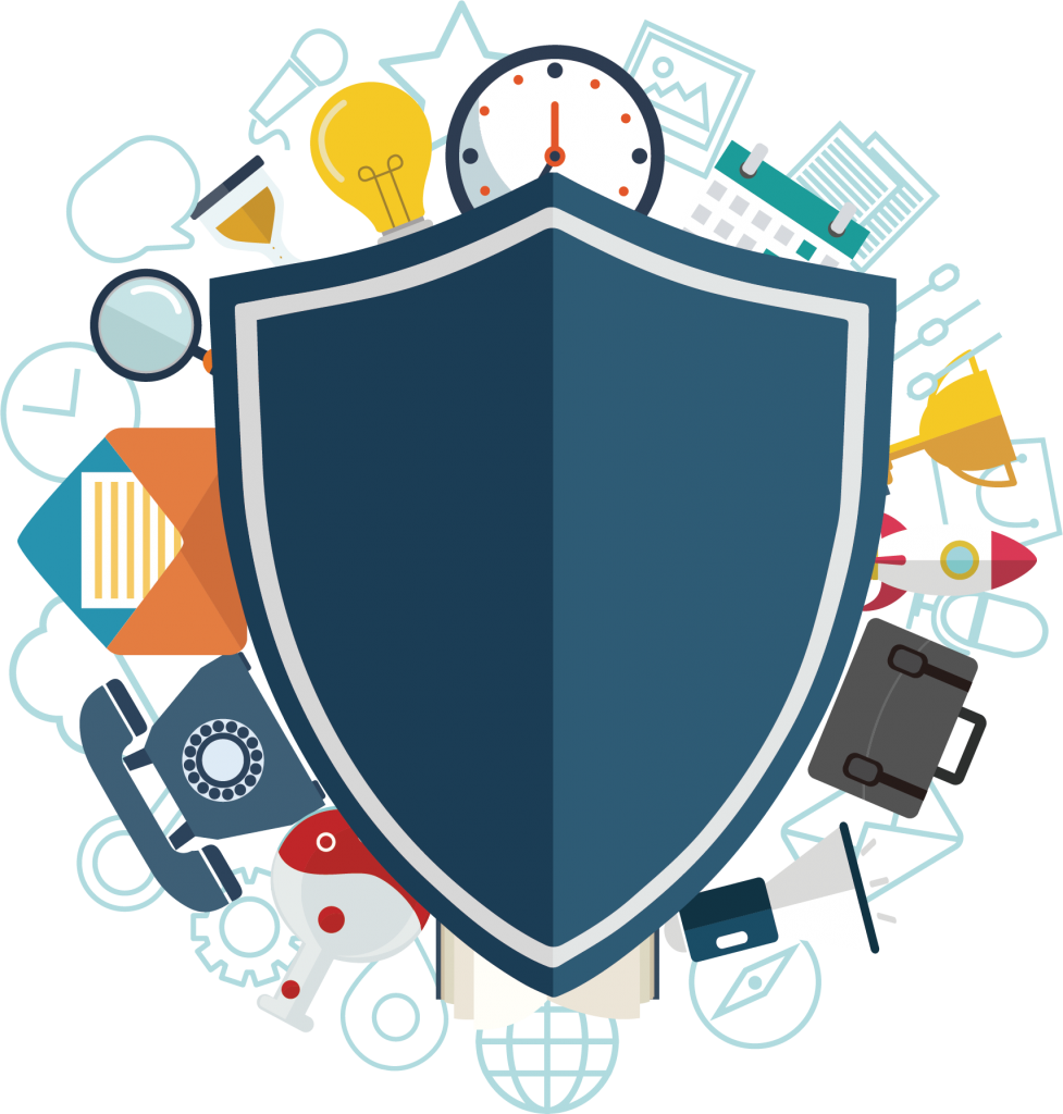 Blue Shield with Flat Business Icons