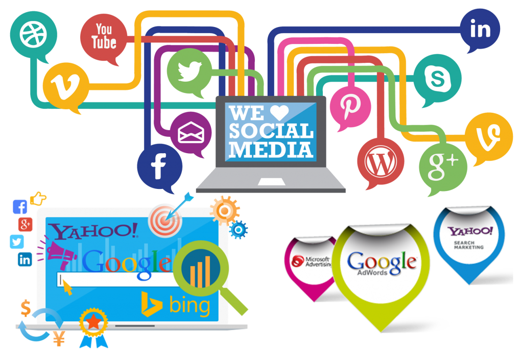 Colorful Social Media Icons Linked to Laptop