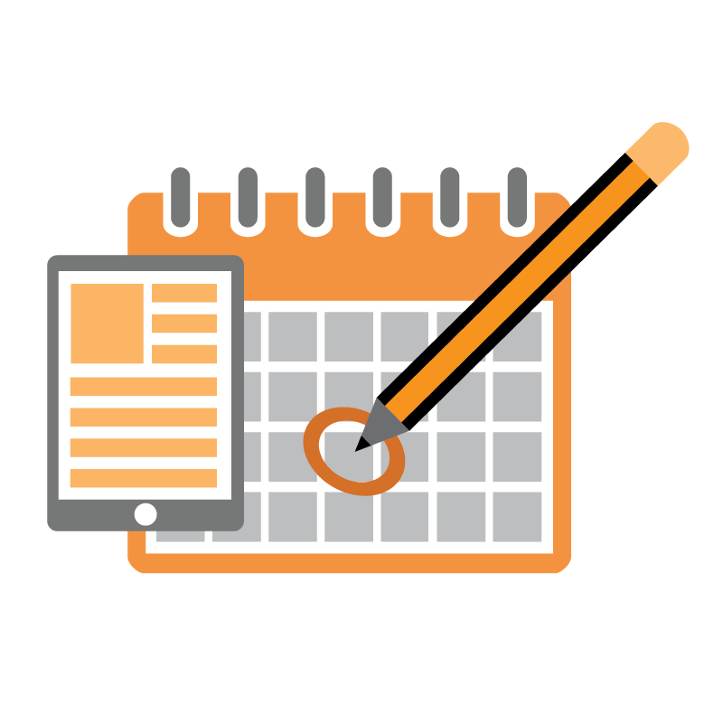 Flat Orange Calendar Icon with Pencil