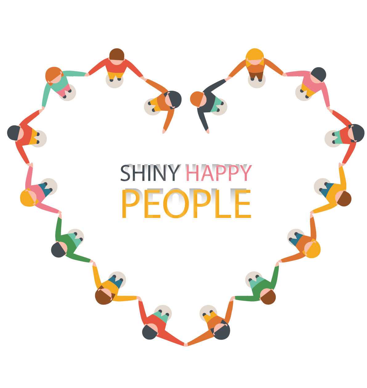 Colorful Flat People Holding Hands Heart