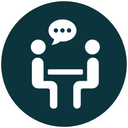 Two People Talking Icon, White on Teal