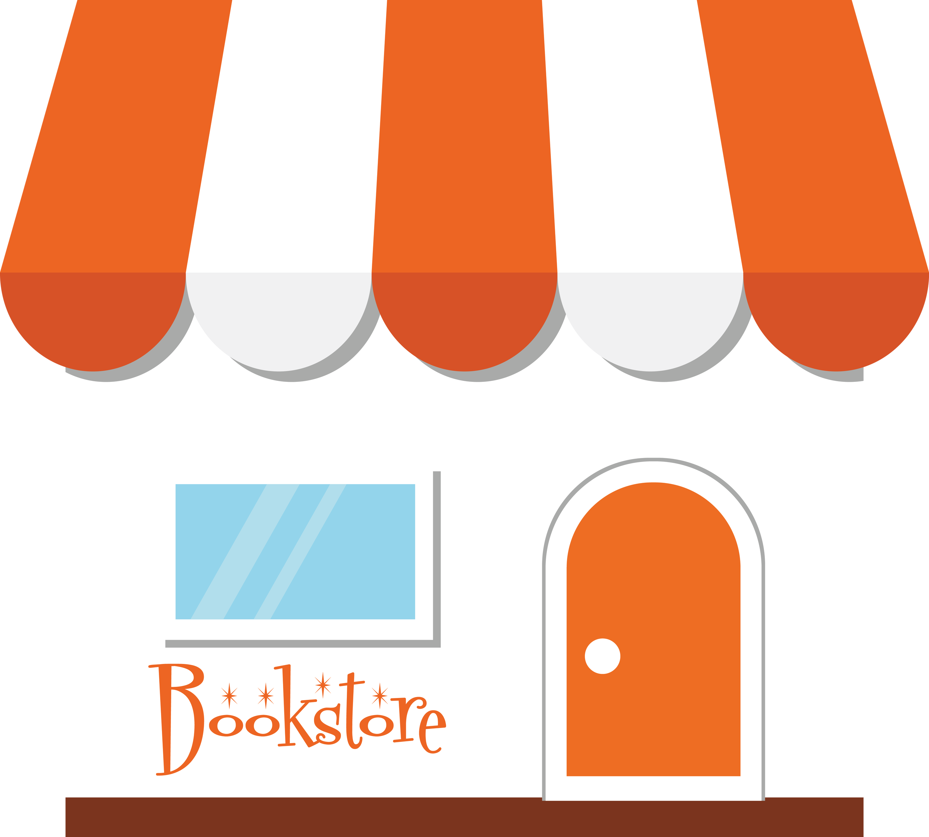 Bookstore Storefront with Orange Striped Awning