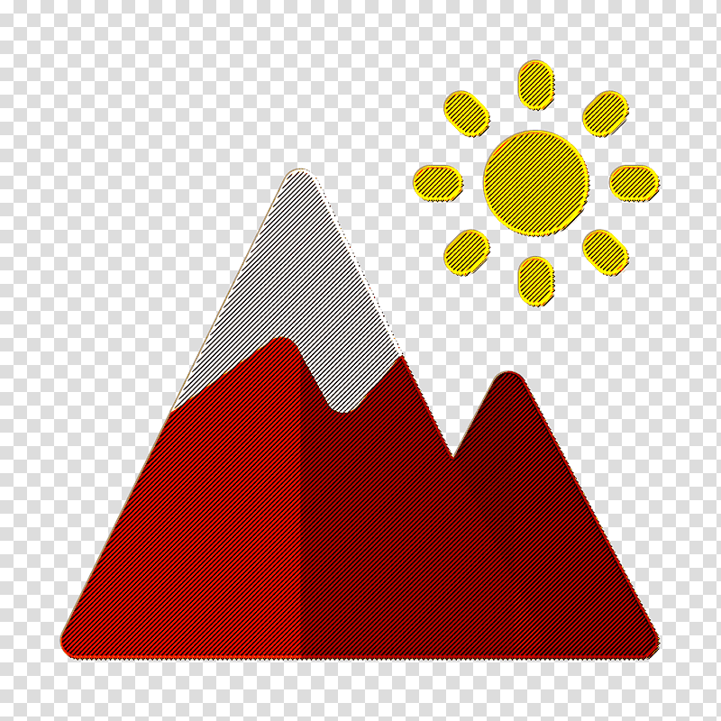 Red Mountain Icon with Snowcap and Sun