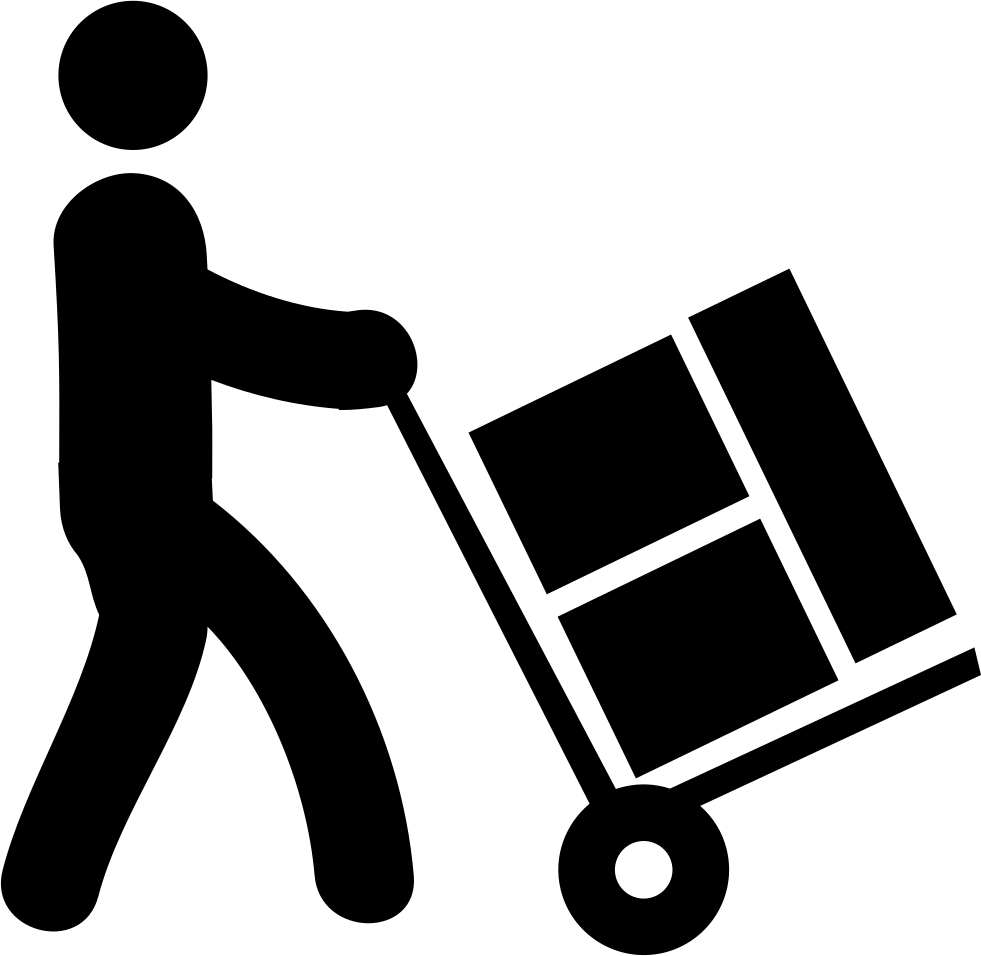 Black Silhouette Person Pushing Hand Truck