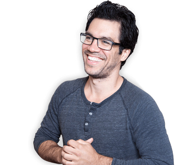 Smiling Man in Gray Henley Shirt
