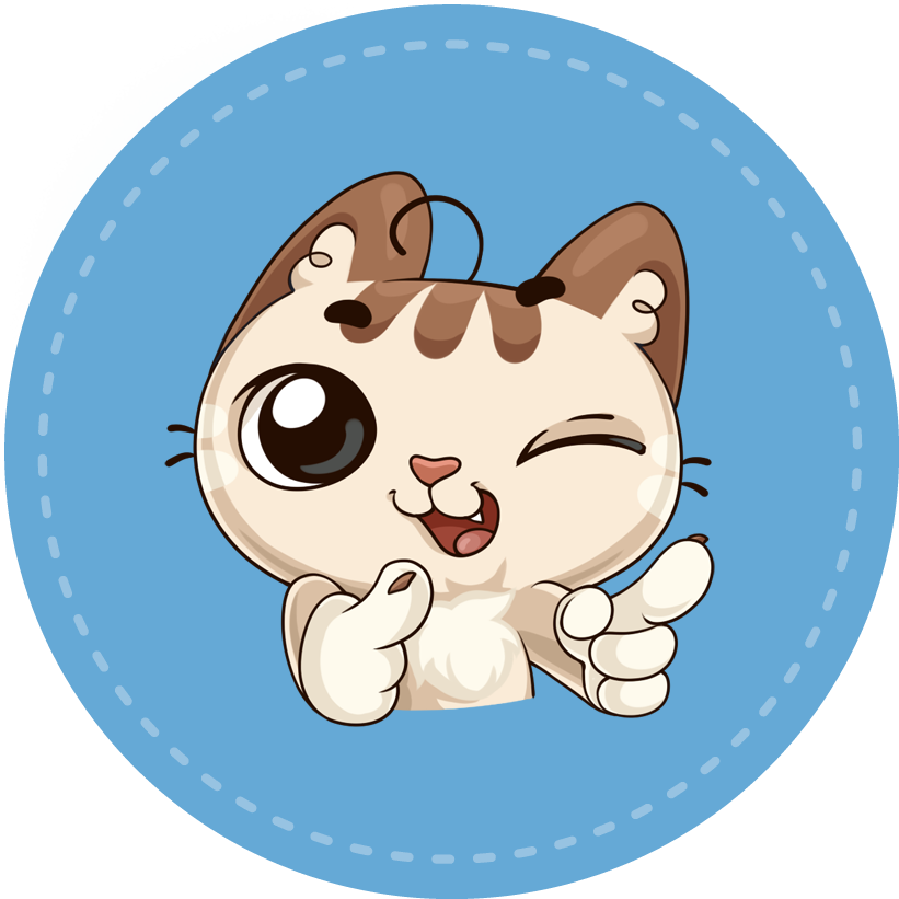 Winking Cartoon Cat Pointing with Paws