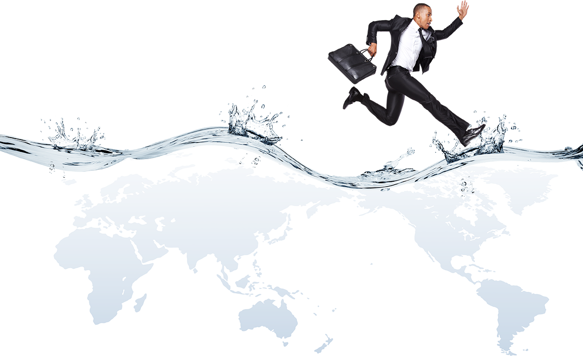 Businessman Sprinting over Splashing Water Wave