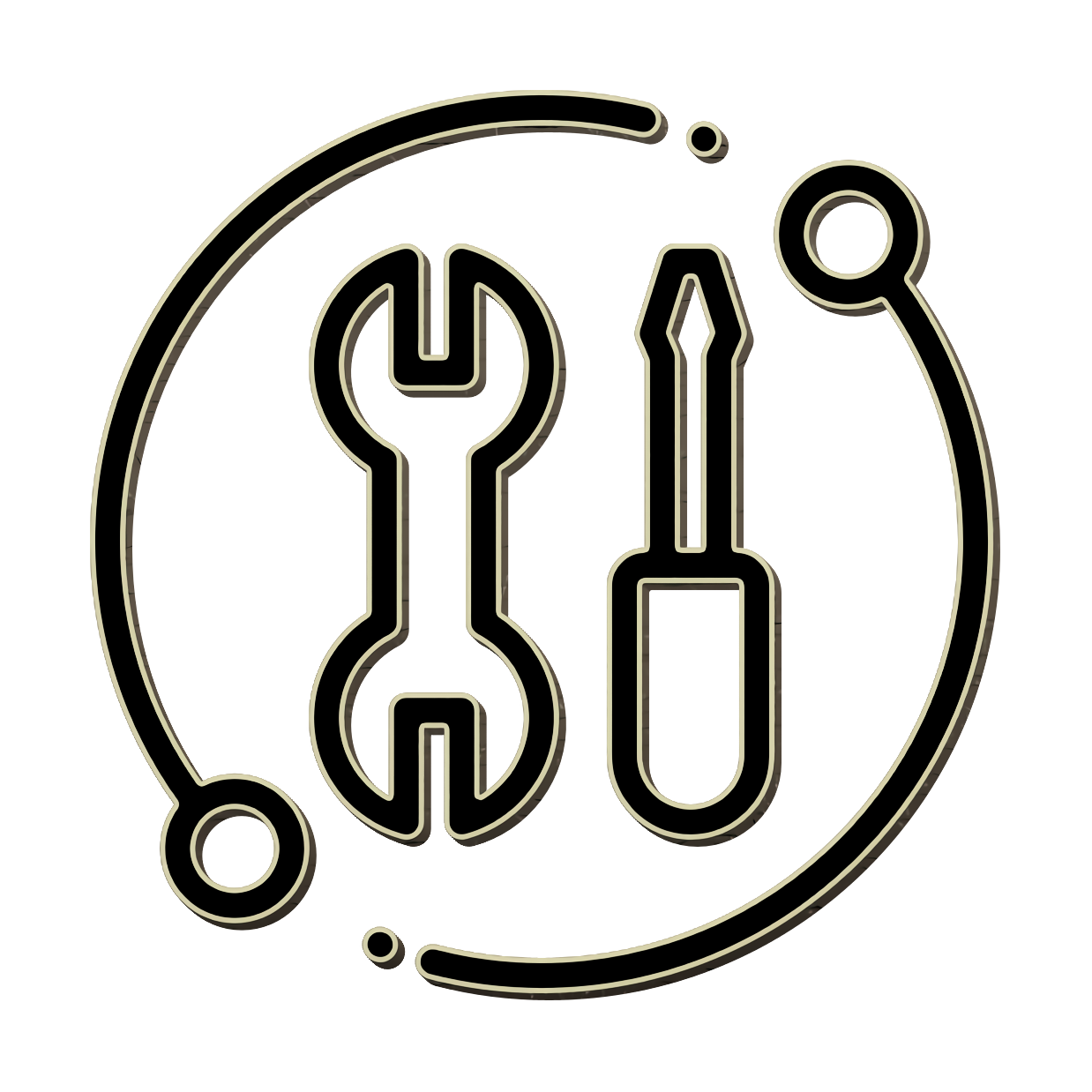 Black Outline Wrench and Screwdriver Icon