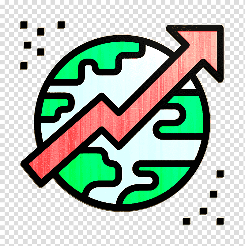 Green Globe with Red Upward Arrow Icon