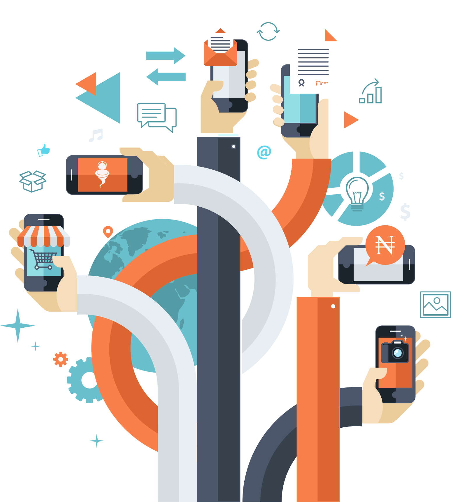 Hands Holding Phones with Commerce Icons