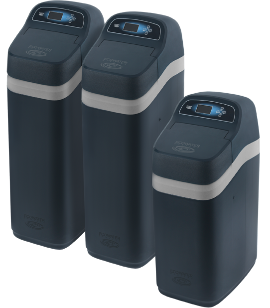Three Dark Blue Water Softener Units