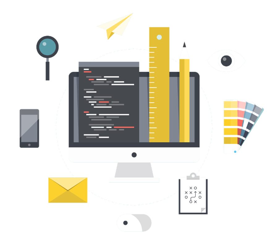 Flat Desktop Monitor with Code and Icons