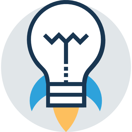 Light Bulb Rocket Icon with Orange Flame