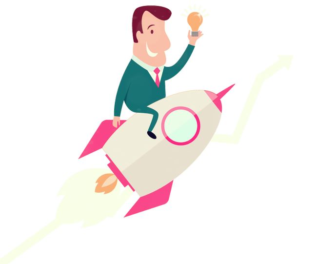 Cartoon Businessman Riding Cream Pink Rocket