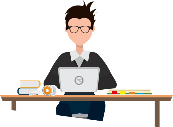 Cartoon Office Worker with Silver Laptop