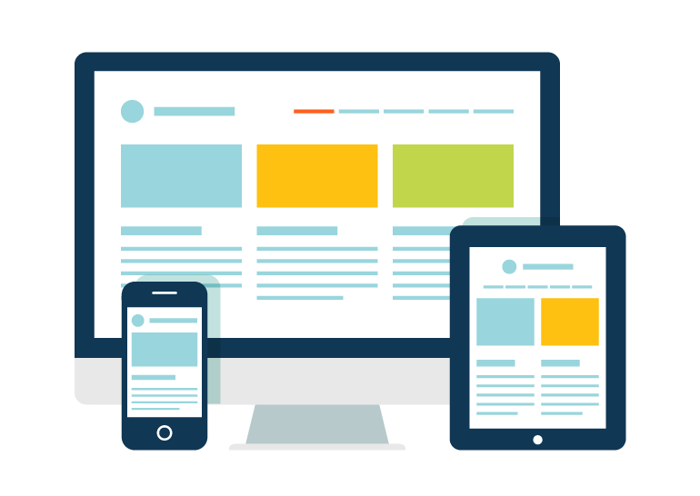 Responsive Web Design Devices in Navy and Teal