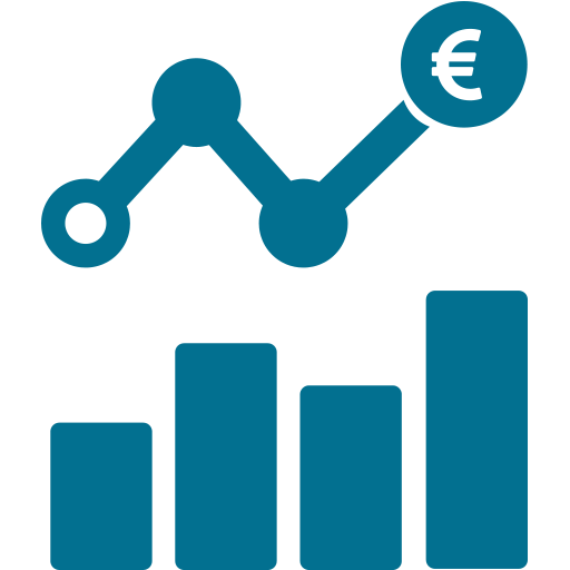 Teal Rising Graph Above Euro Bar Chart