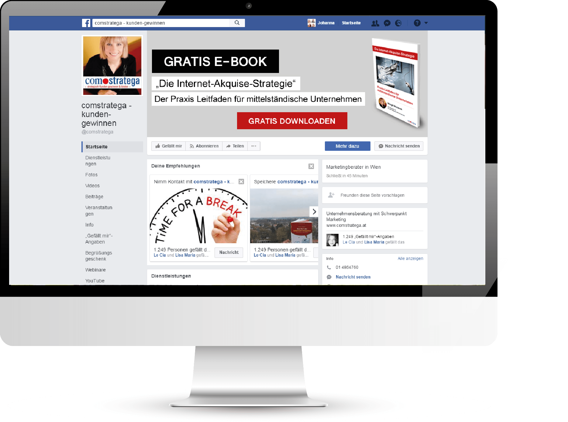 Desktop Monitor Showing Facebook Business Page