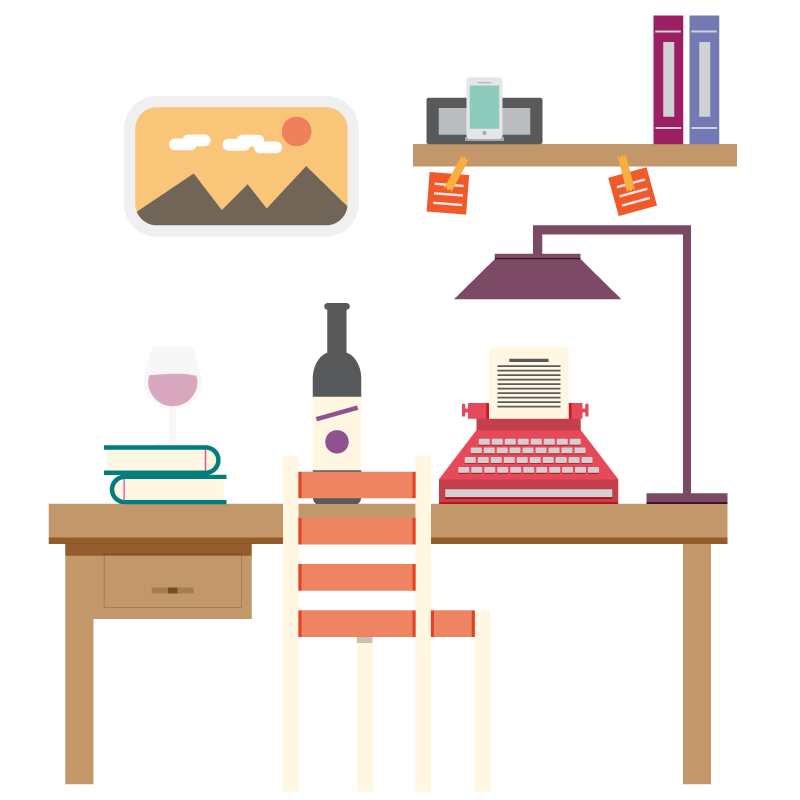 Flat Writer's Desk with Red Typewriter