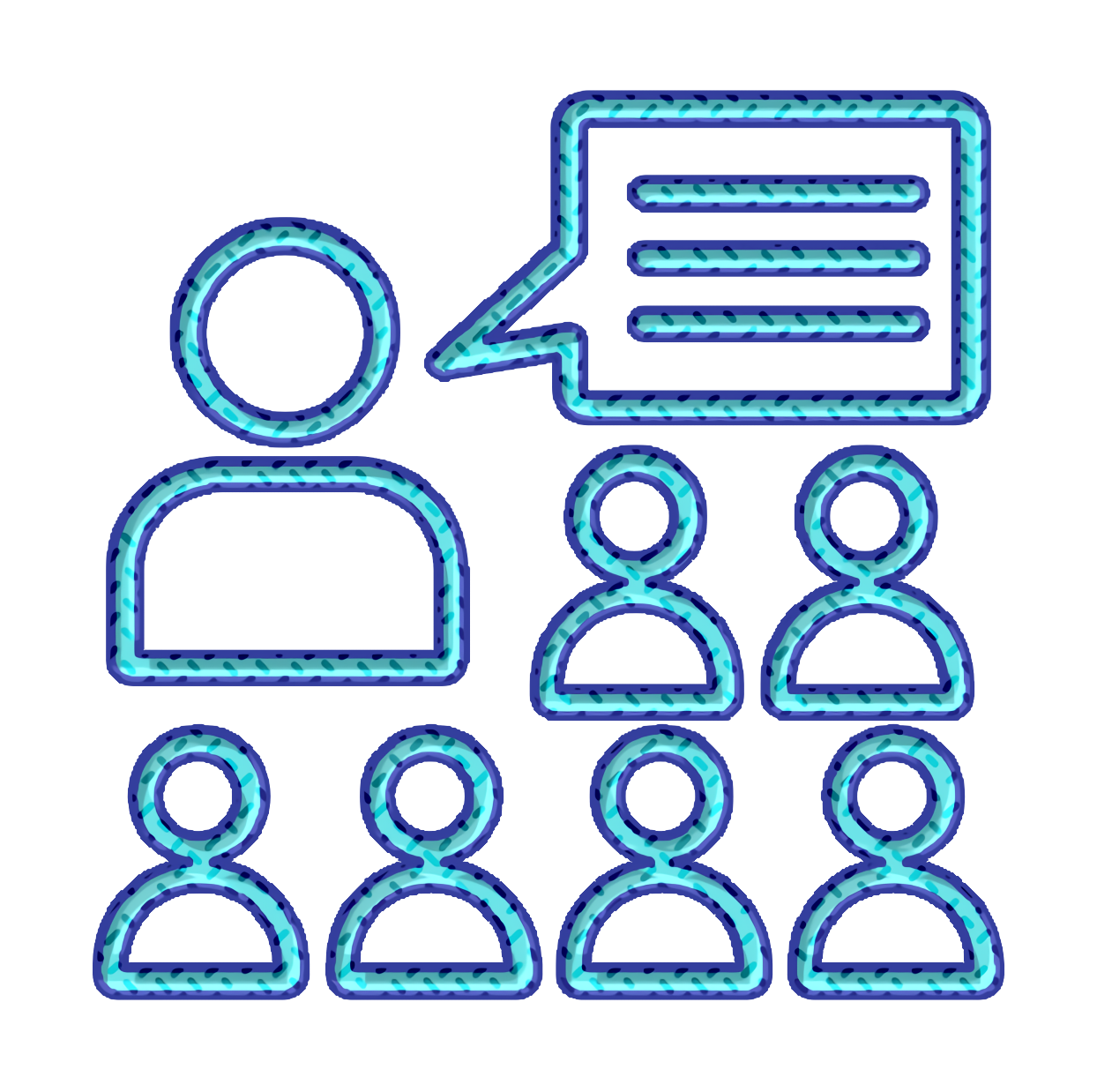 Outlined People Icons with Teal Speech Bubble