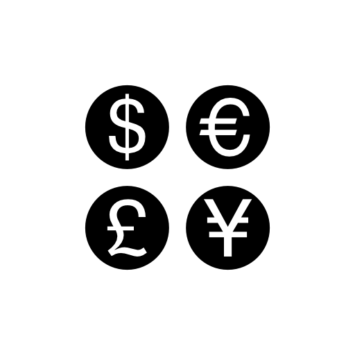 Black Circle Currency Symbol Icons Set