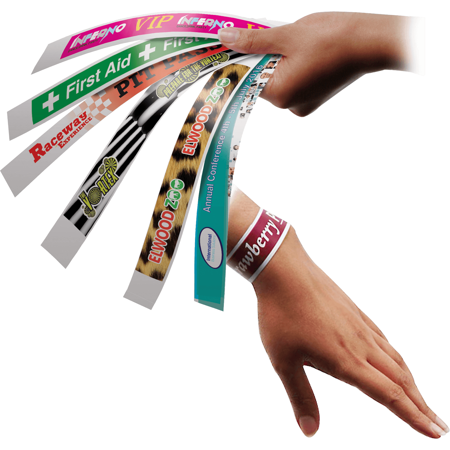 Printed Event Wristbands Fanned on Hand