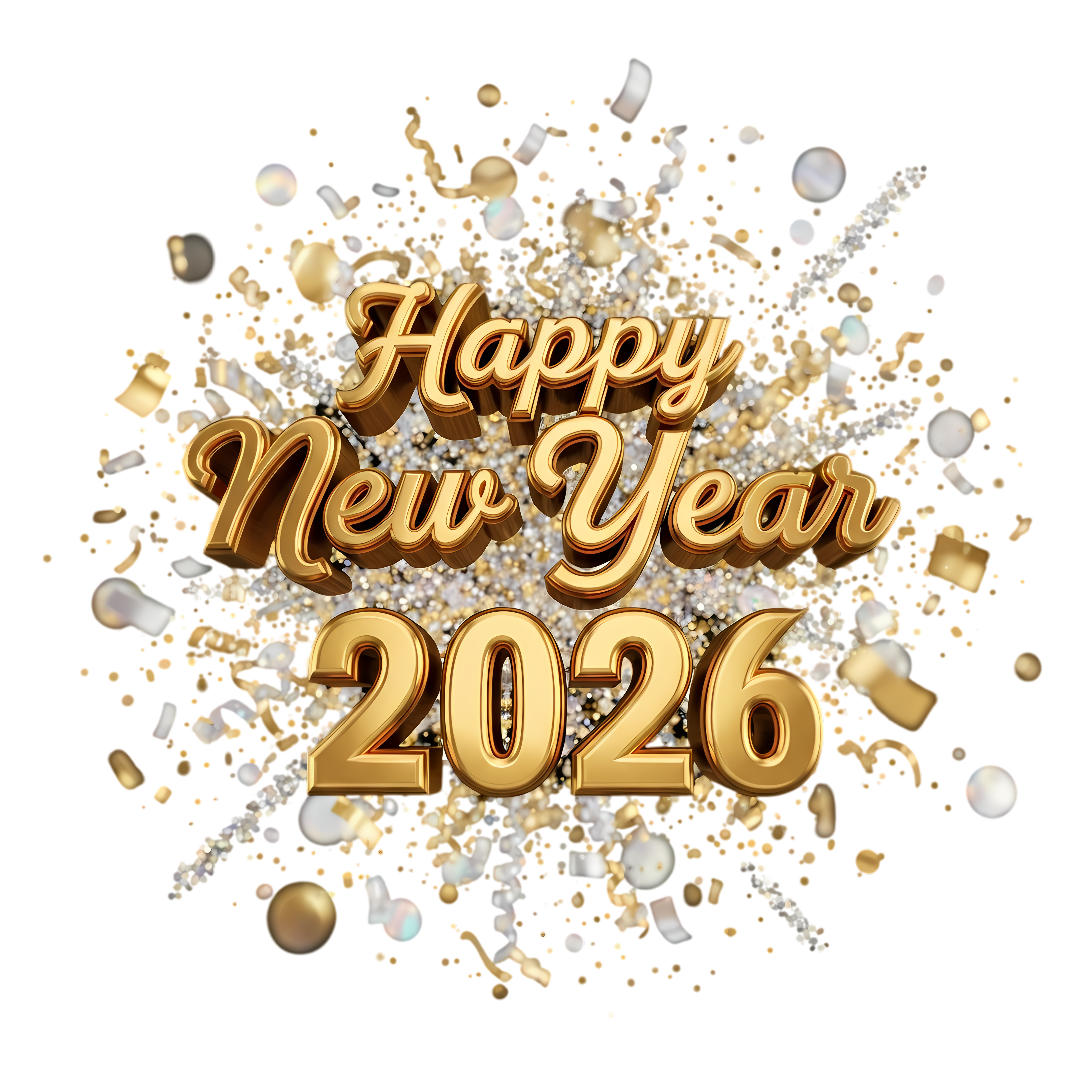 3d luxury gold new year typography with confetti
