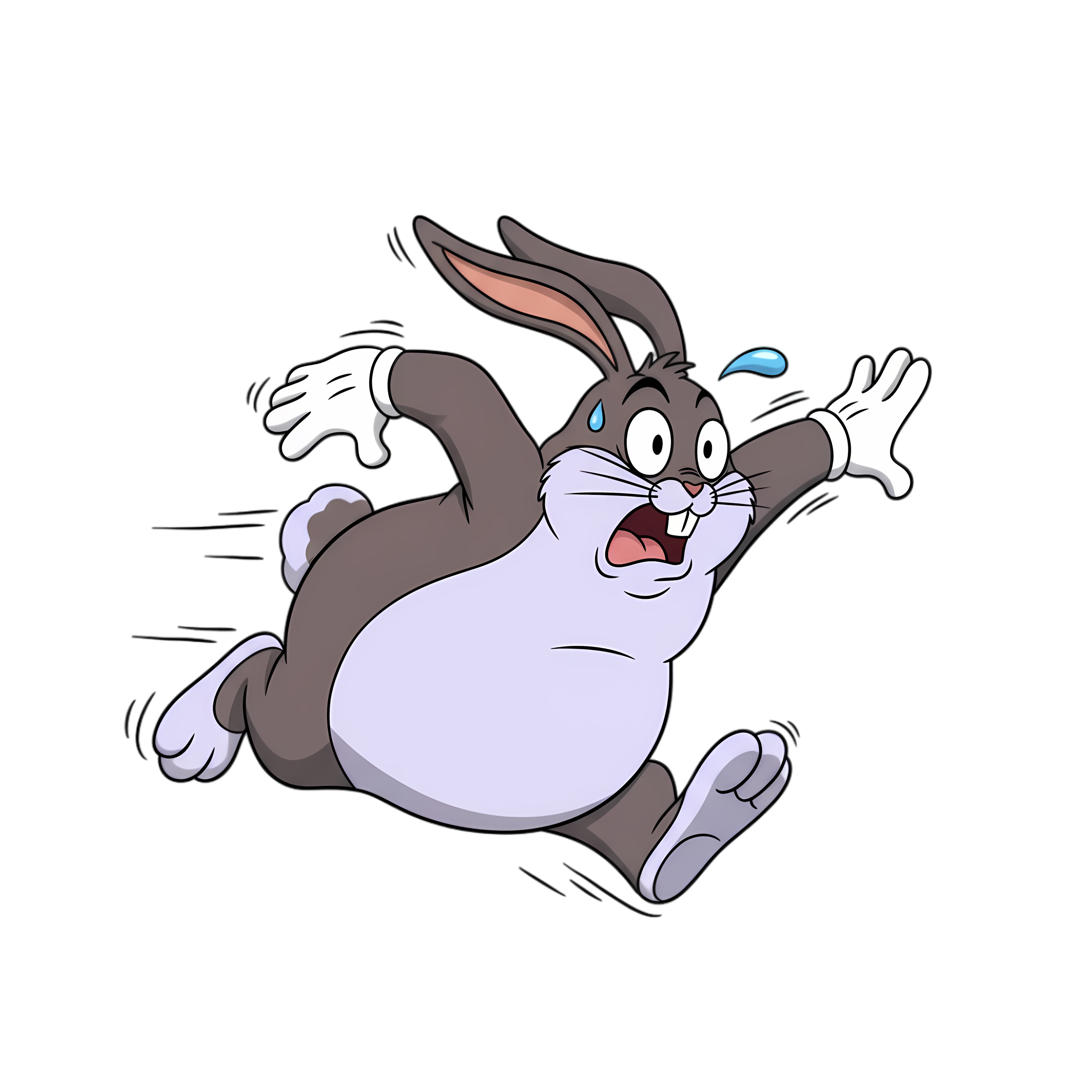 anime big chungus running in a funny panic pose