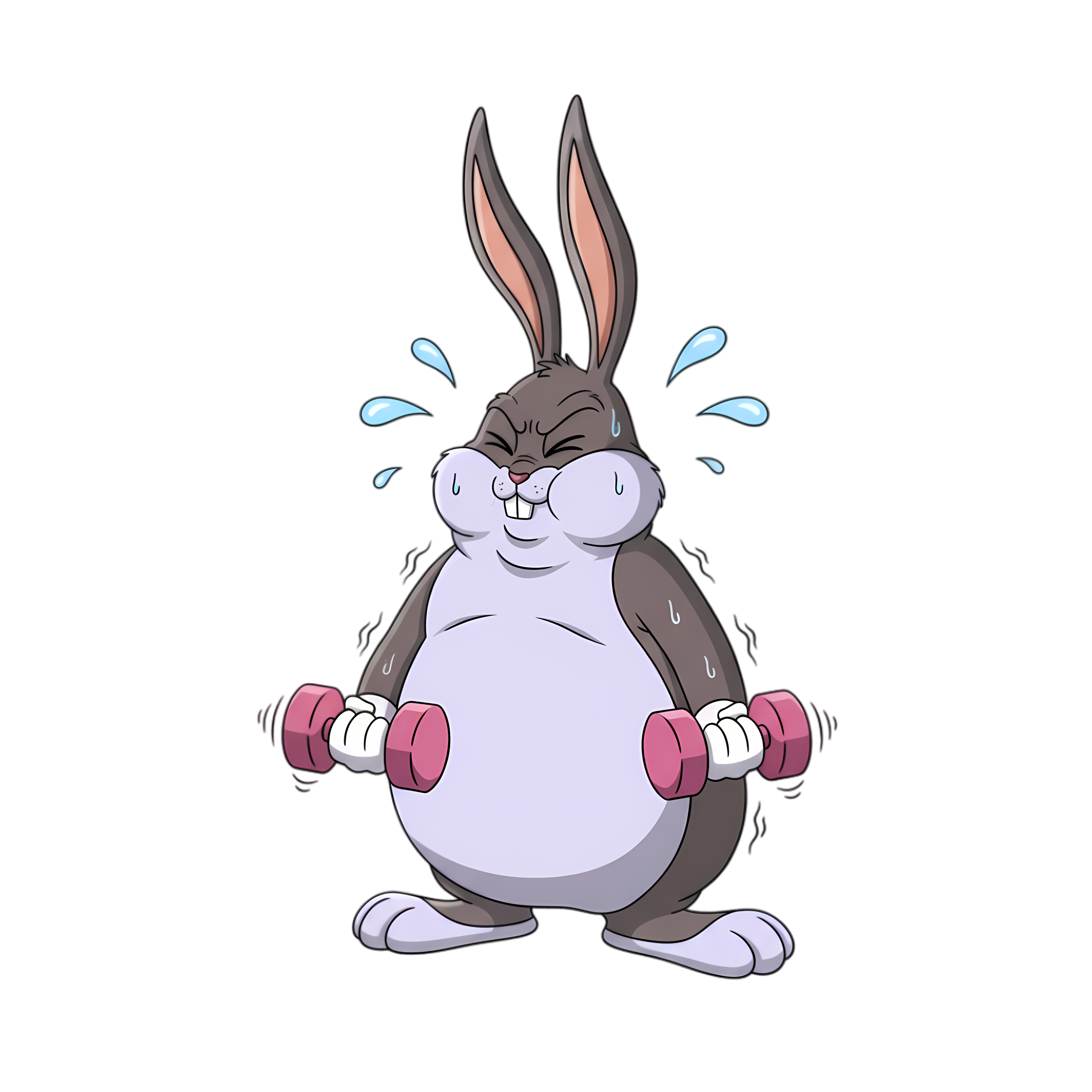 big chungus character struggling to lift small weights