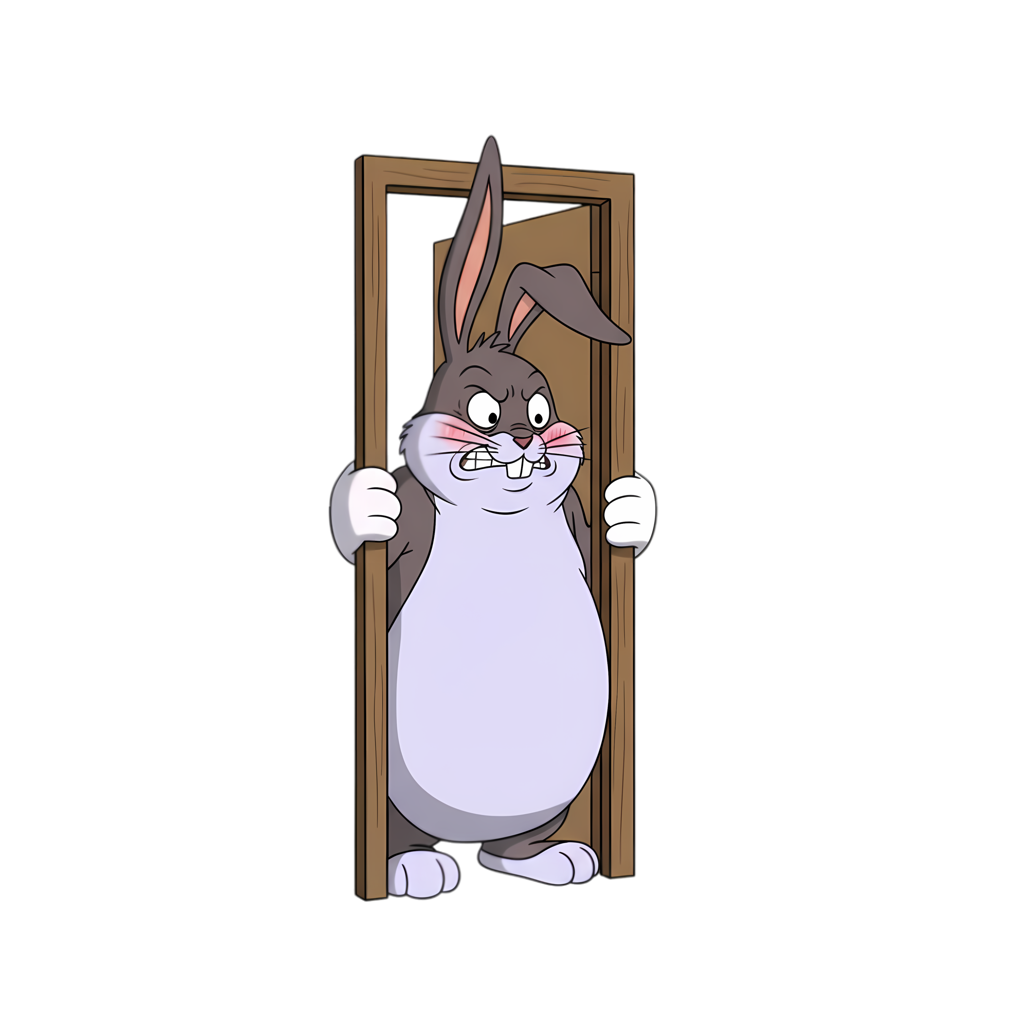 big chungus fat bugs bunny stuck in a door frame