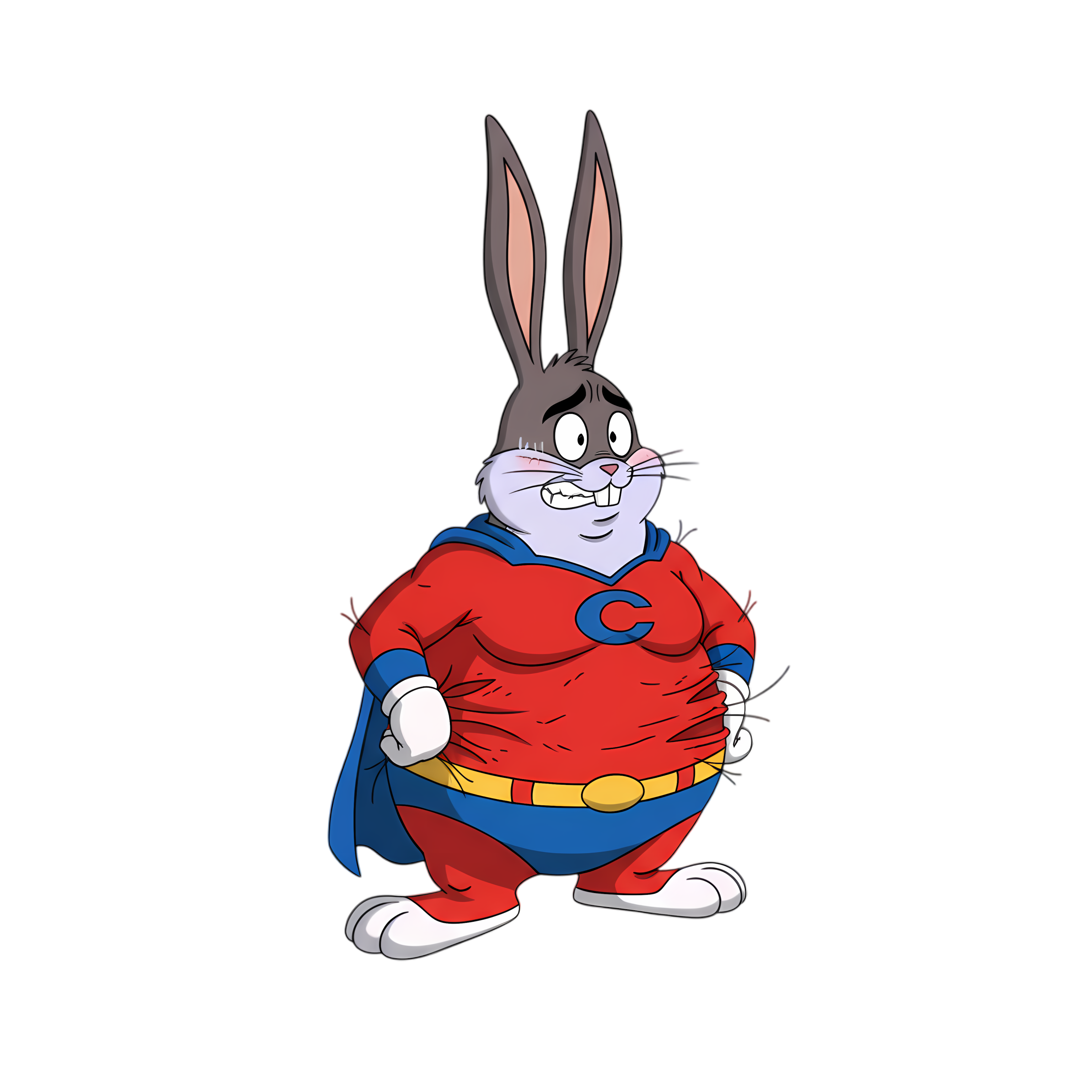 big chungus fat bugs bunny wearing a tight hero suit