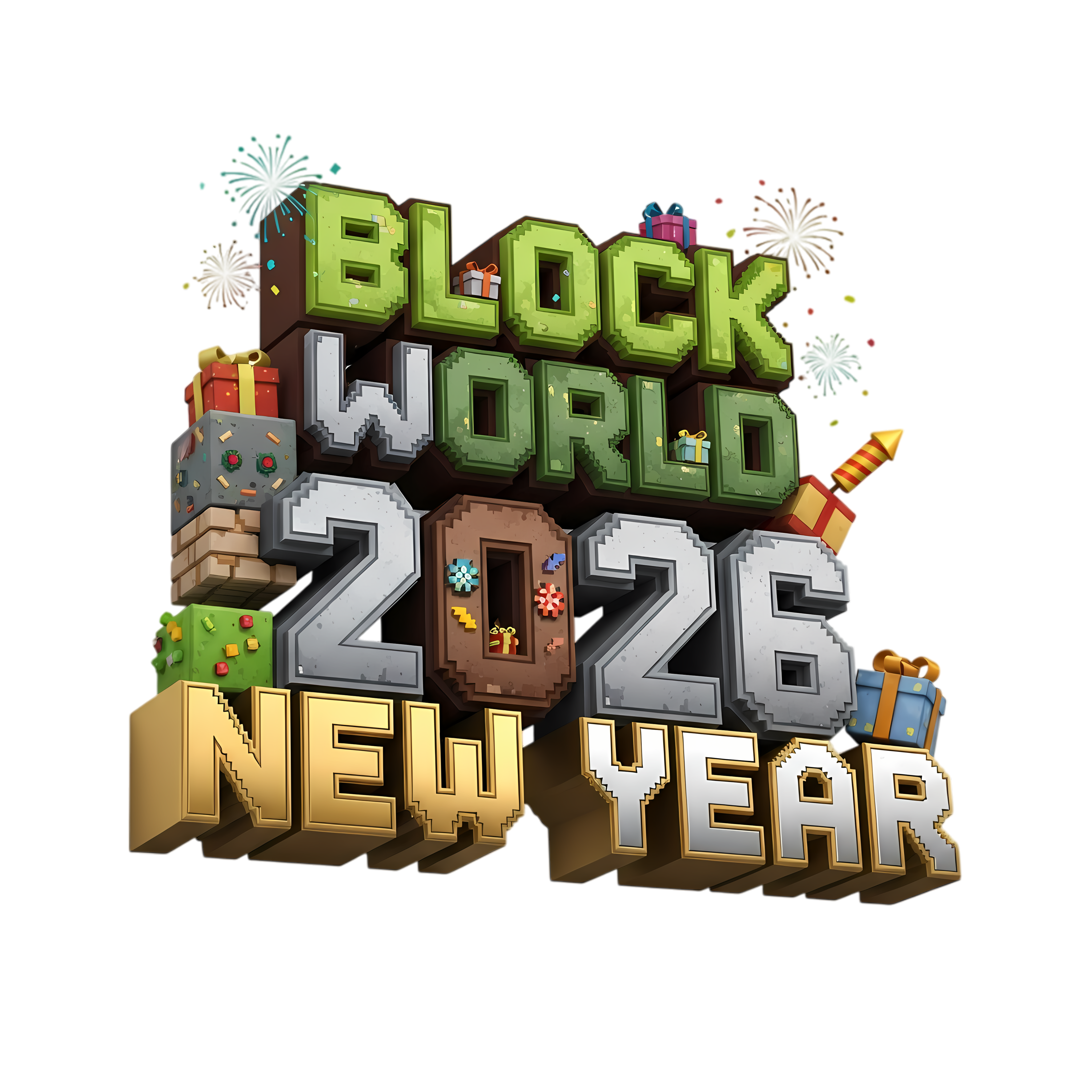 block world 2026 new year gaming typography