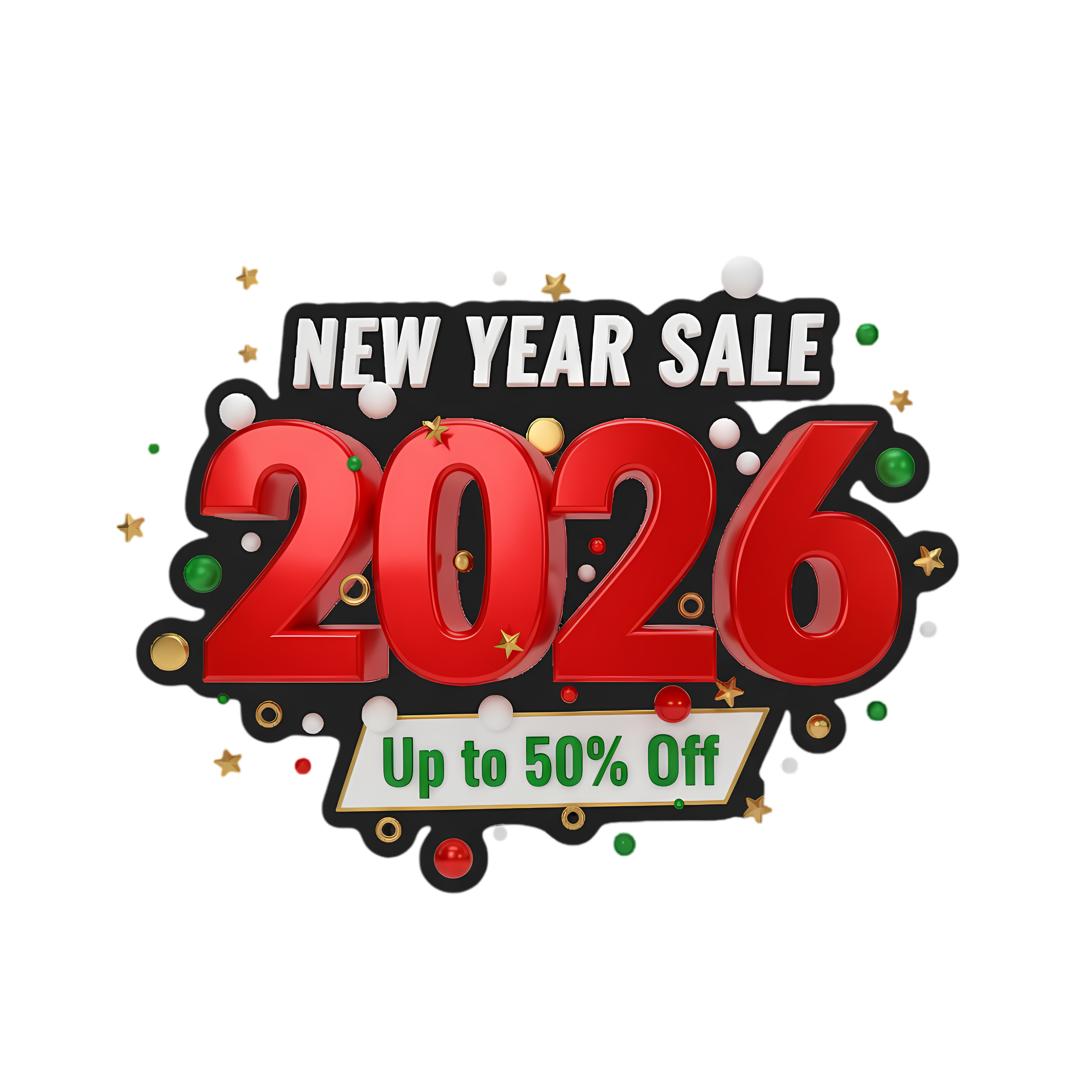 bold red 3d 2026 typography with discount banner
