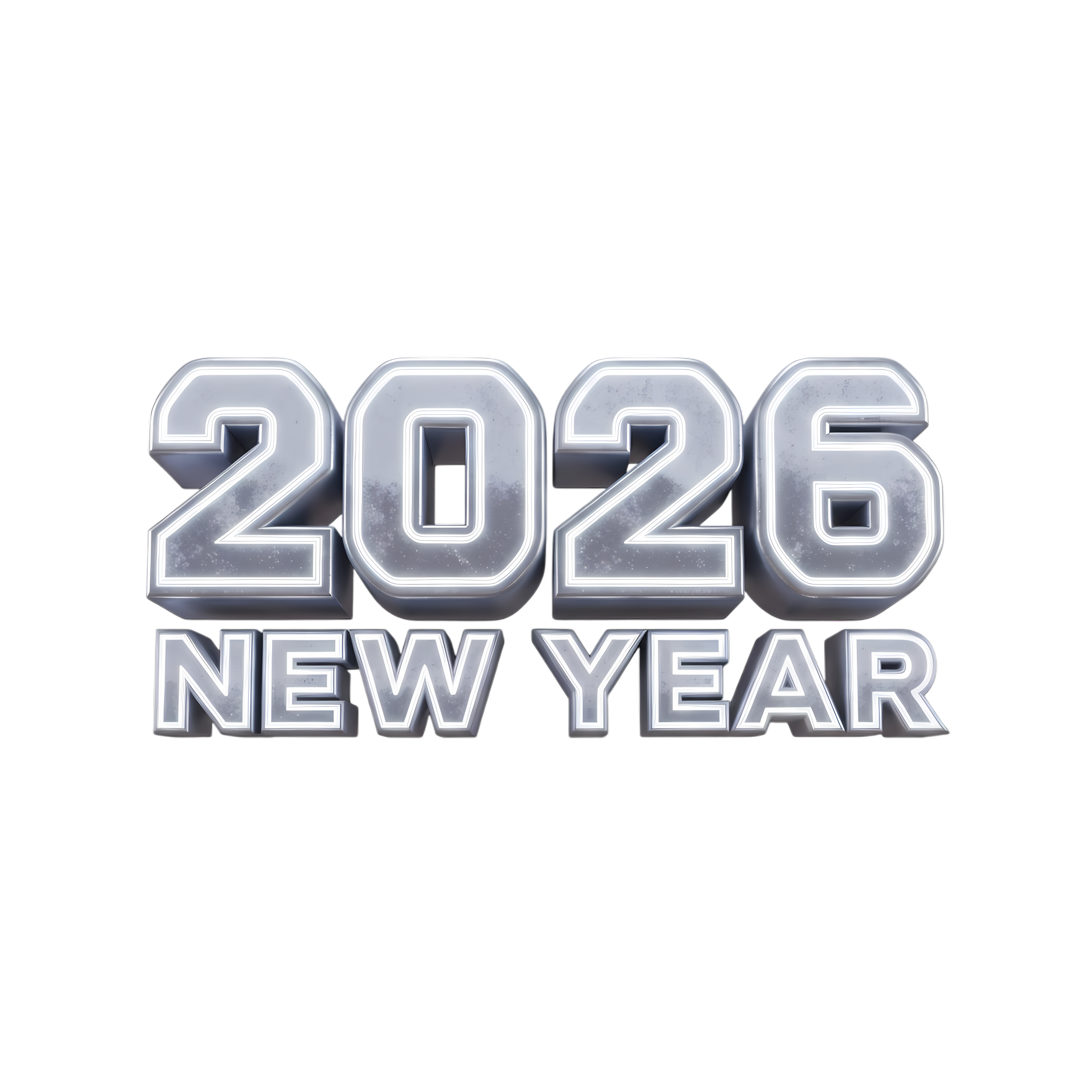 Silver 3D Blocky 2026 New Year Lettering